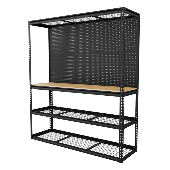 Heavy-Duty Modular Workbench with Racking & Pegboard 300kg Capacity Per Level