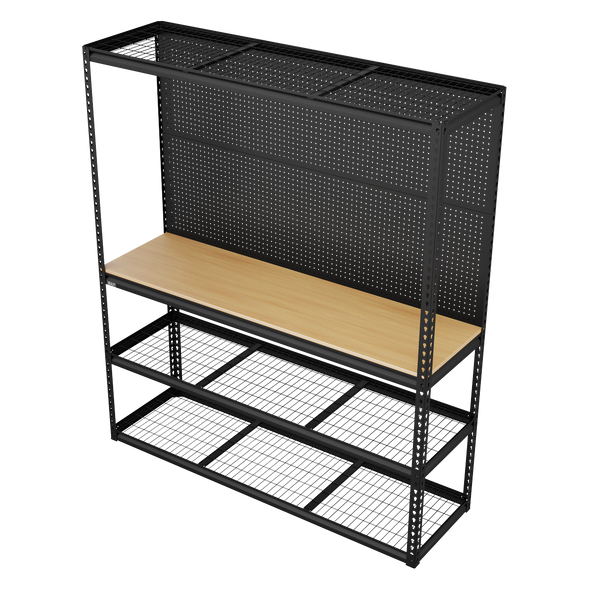 Heavy-Duty Modular Workbench with Racking & Pegboard 300kg Capacity Per Level