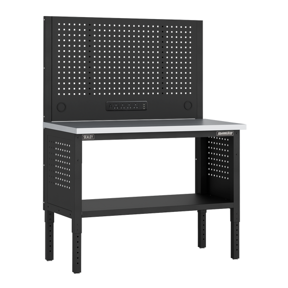 Superline PRO® Modular Workbench with Pegboard Back Panel Stainless Steel Worktop 1265mm