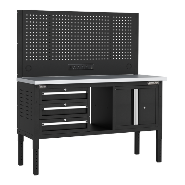 Superline PRO® Modular Workbench with 3 Drawers & Cupboard Stainless Steel Worktop 1525mm