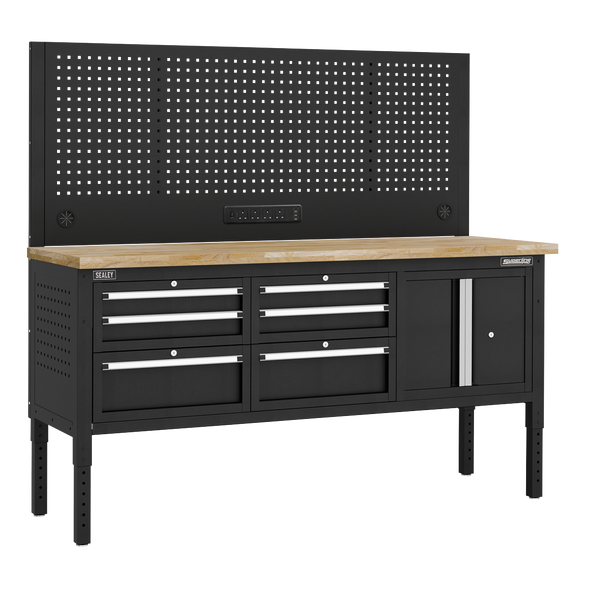 Superline PRO® Modular Workbench with 6 Drawers & Cupboard Wooden Worktop 1830mm