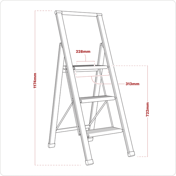 Aluminium Professional Fold-Flat Step Ladder 3-Step 150kg Capacity - EN 14183