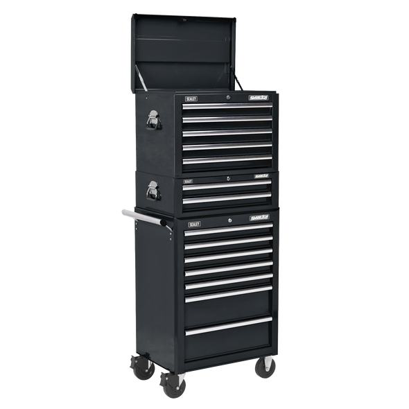 Superline PRO® Topchest, Mid-Box Tool Chest & Rollcab Combination 14 Drawer - Black