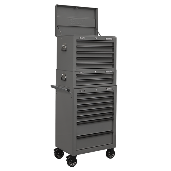Superline PRO® Topchest, Mid-Box Tool Chest & Rollcab Combination 14 Drawer - Grey