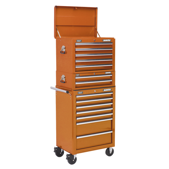 Superline PRO® Topchest, Mid-Box Tool Chest & Rollcab Combination 14 Drawer - Orange