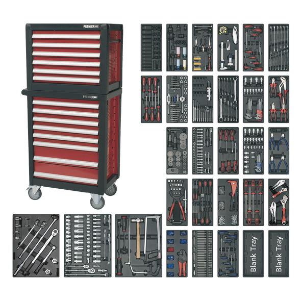 Premier Topchest & Rollcab Combination 14 Drawer with 1233pc Tool Kit