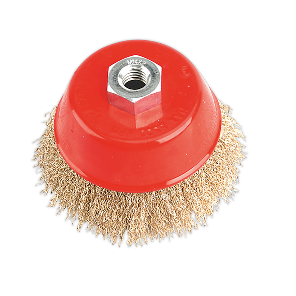 100mm Brassed Steel Crimped Wire Cup Brush M14 x 2mm