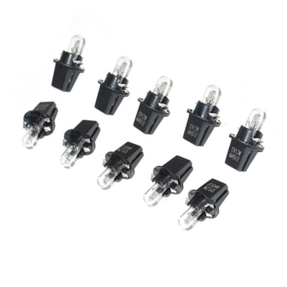 Product: Discovery 1 Dashboard Clock Bulb & Holder Pack of 10, image showing a set of 10 replacement bulbs with black holders and clear glass bulbs for dashboard clock lighting.