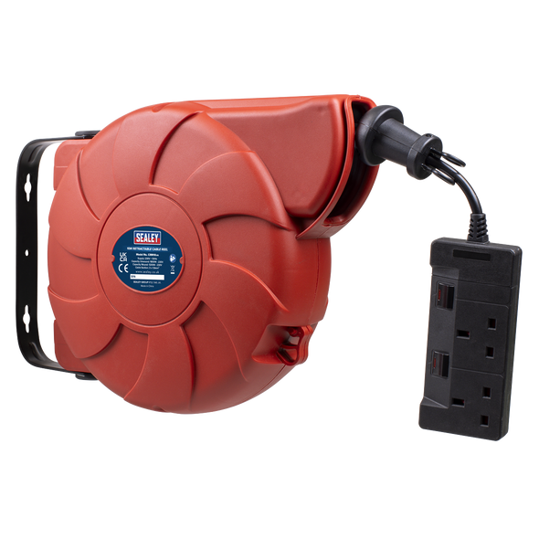Cable Reel System Retractable 10m 2 x 230V Socket