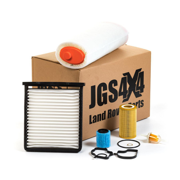 Direct Replacement Engine Service Filter Kit for Freelander 1 Td4, car engine air and oil filters with packaging box.