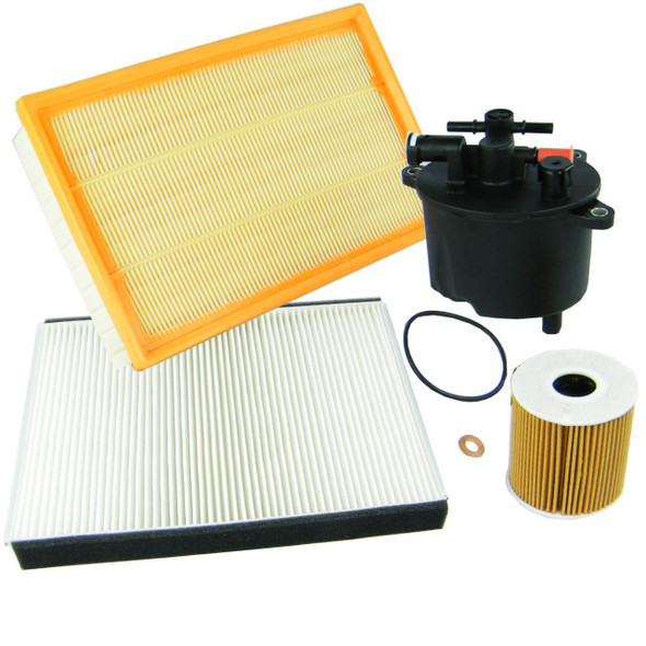 Direct Replacement Engine Service Filter Kit with 5W30 Engine Oil for Freelander 2 TD4, including air filters, oil filter, and a replacement oil pump