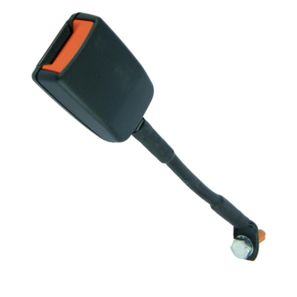 Replacement Seat Belt Buckle, right-hand side, for Defender vehicle, in black with orange release button for safety and secure fastening.