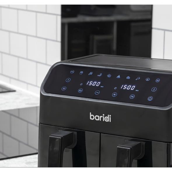 Baridi Dual Zone Air Fryer 8L with 8-in-1 Functions Touch Controls, Easy-Clean, Black - DH172