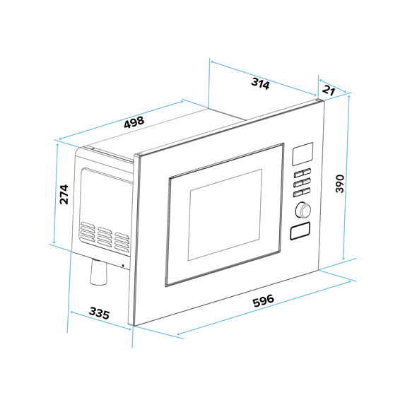 Baridi Integrated Microwave Oven with Grill 25L Capacity 900W - Black