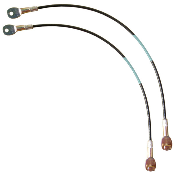 Product: Direct Replacement Rear Tailgate Support Cable Strap x2 for Defender, image shows two black support cables with metal ends designed for tailgate support in a Defender vehicle.