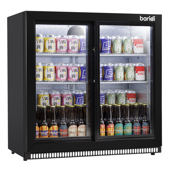 Baridi Back Bar Drinks Fridge/Cooler with Double Sliding Doors, 190L Capacity