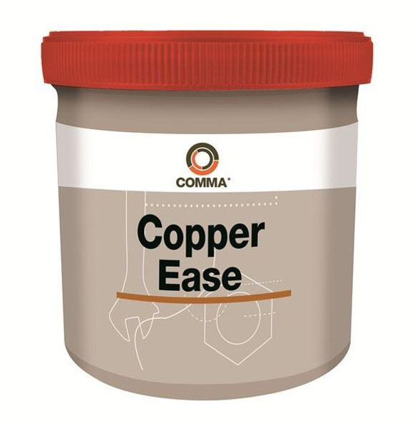 Comma Copper Ease Anti Seize Grease 500g, container with a white and beige body and a red lid, labelled with product name and brand logo. Comma Copper Ease Anti Seize Grease 500g, container with a white and beige body and a red lid, labelled with product name and brand logo.