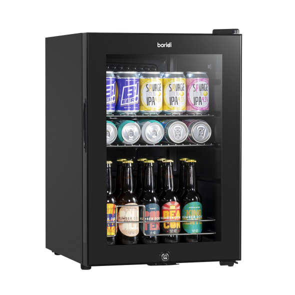 Baridi Beer & Drinks Fridge with LED Light, Black and Glass Door 60L