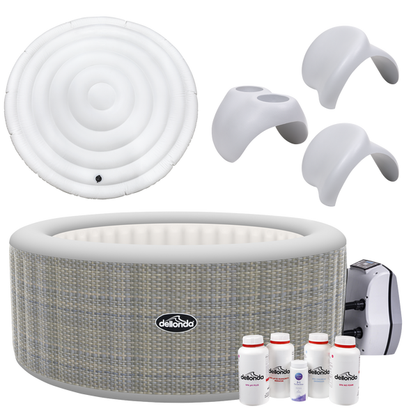 Dellonda 4-6 Person Inflatable Hot Tub/Spa with Smart Pump & Starter Kit - Rattan Effect