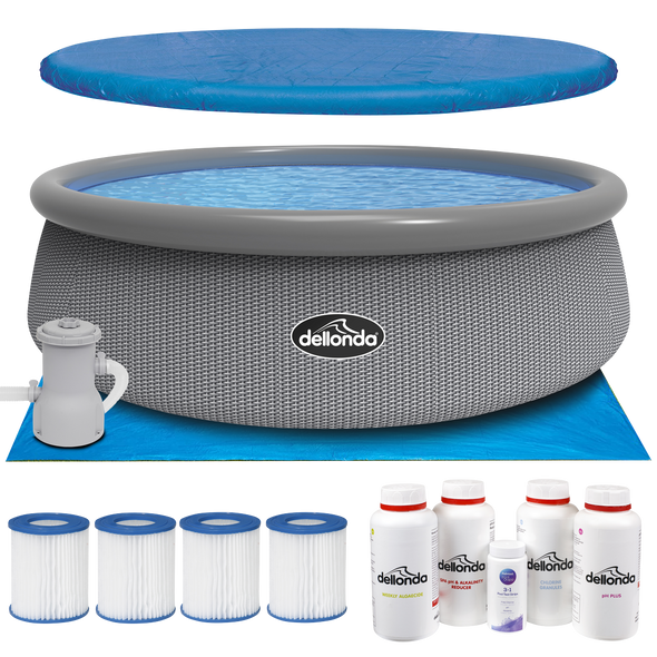 Dellonda Paddling/Swimming Pool & Pump with Cover, Ground Sheet, Test Strips, Starter Kit and Filters 15ft - Gray Rattan Effect