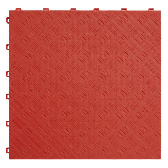 Polypropylene Floor Tile 400 x 400mm, Red Treadplate - Pack of 9