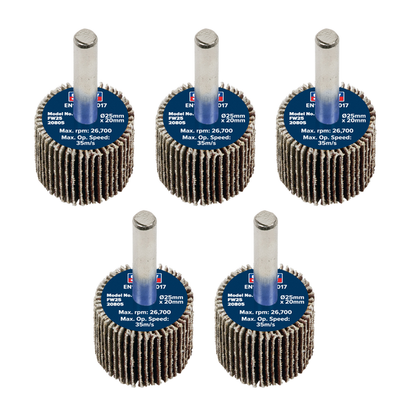 25 x 20mm Abrasive Flap Wheel with 6mm Shaft 80Grit - Pack of 5