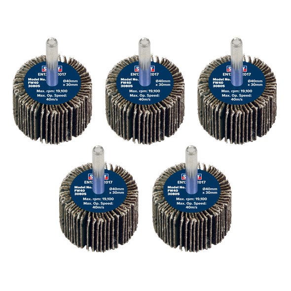 40 x 30mm Abrasive Flap Wheel with 6mm Shaft 80Grit - Pack of 5