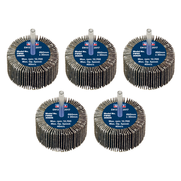 60 x 30mm Abrasive Flap Wheel with 6mm Shaft 60Grit - Pack of 5