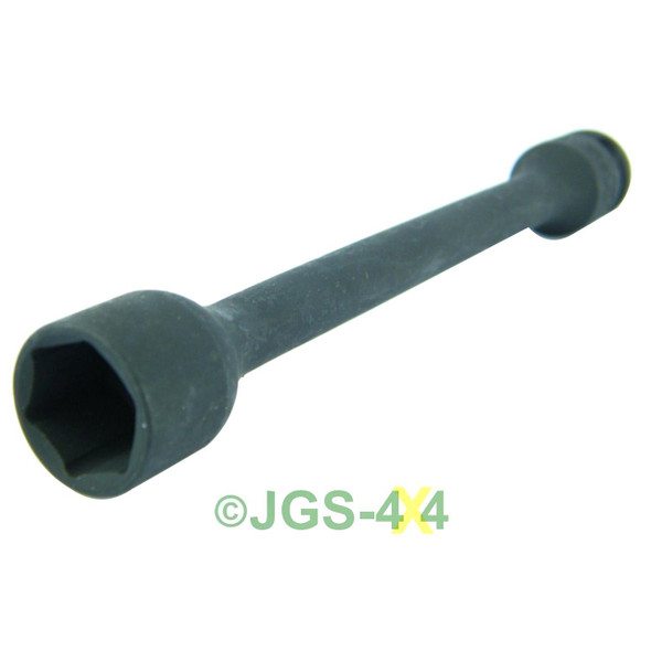 Britpart 3/8 inch Square Drive Propshaft Nut Tool, black metal tool for Defender, Series, Discovery 1/2, Range Rover Classic/P38 with hexagonal socket end for removing propshaft nuts.