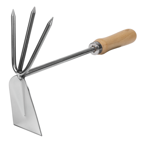 Premier 2-in-1 Hoe and Cultivator with Ash Handle & Stainless Steel Tines/Blade