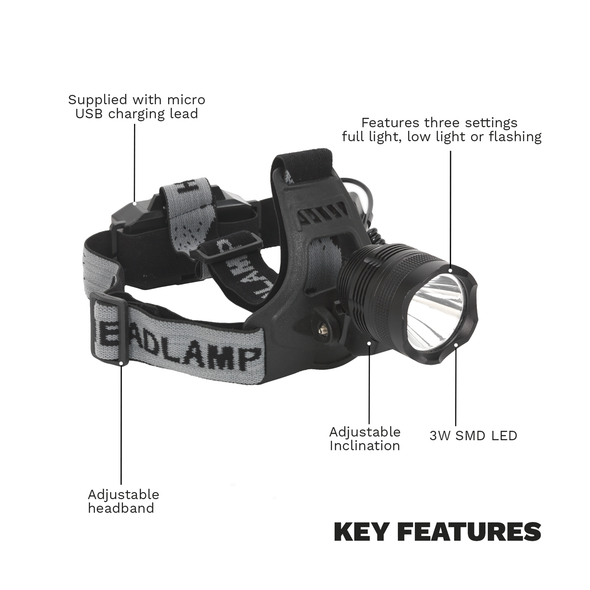 Rechargeable Head Torch 3W SMD LED