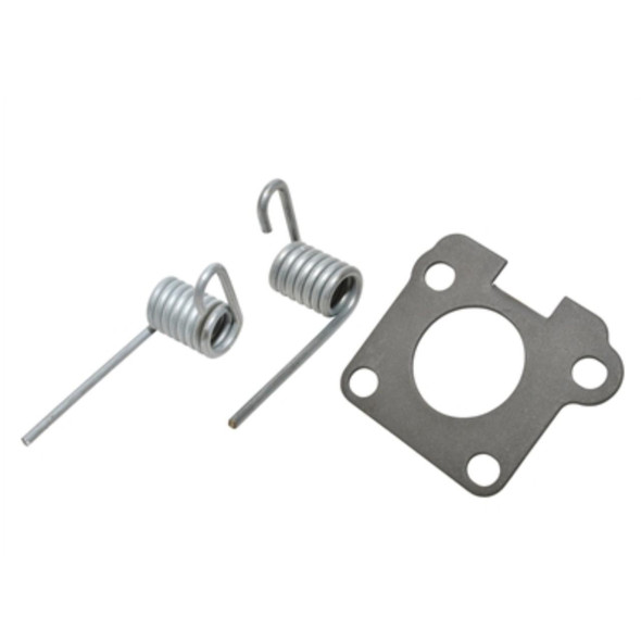 Britpart R380 Gearbox Lever Bias Plate & Spring Kit for Discovery 1 & 2, image showing metal gear shifter bias plate and two coil springs.