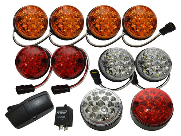 WIPAC / BRITPART Deluxe Coloured LED Lamp Upgrade Kit - DA1292 for Defender, including orange, red, white, and red clear LED lights with wiring and relay