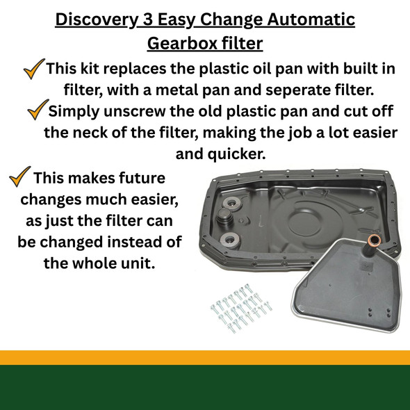 Discovery 3 automatic gearbox sump conversion kit with replaceable filter