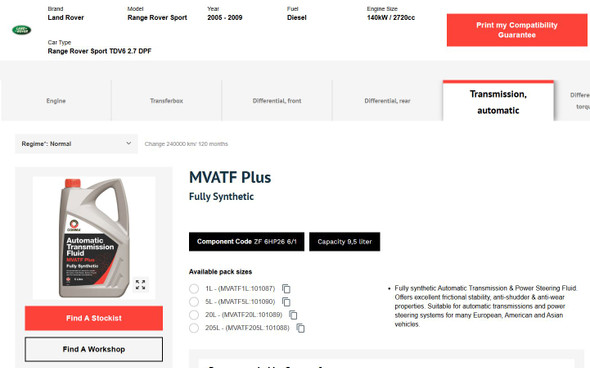 Automatic Gearbox Easy Change Filter Kit + Comma MVATF for Range Rover Sport L320