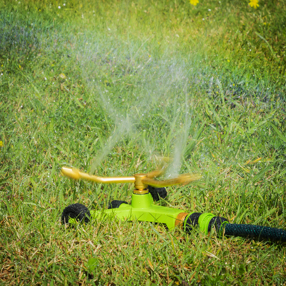 3-Arm Brass Sprinkler with Metal Wheeled Base