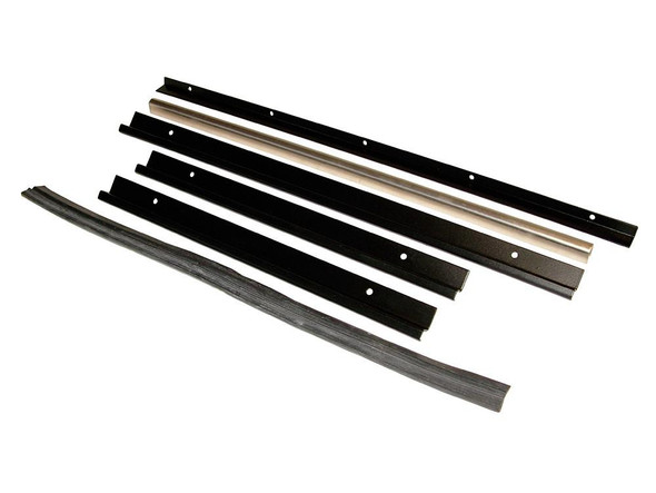 Britpart Door Top Window Glazing Retainer Kit for Series 2, 2A, 3, showing black and metal retainers for vehicle window installation.