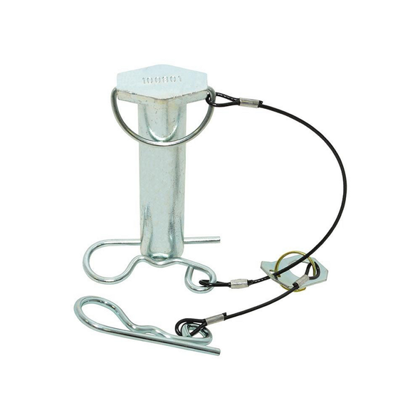DIXON BATE Replacement Towing Pin for Dixon Bate Tow Hitch, metal towing pin with attachment hooks and safety wire for secure towing connection.