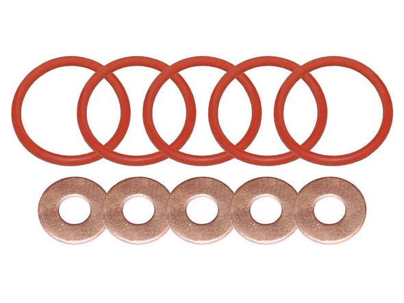 Product OEM Parts Diesel Injector Washer Kit OEM for Discovery 2 Td5, red rubber washers and copper washers for diesel injector maintenance.
