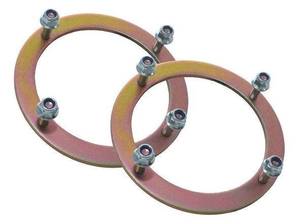 Britpart Heavy-Duty Front Shock Absorber Turret Securing Rings for Defender, set of two metal rings with mounting bolts for vehicle suspension