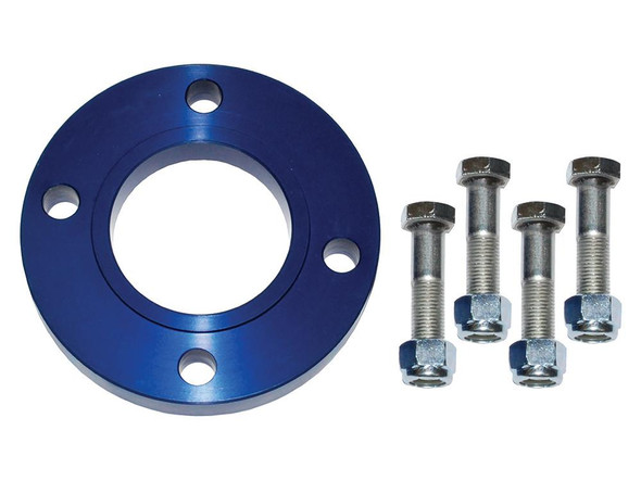 Britpart 15mm Propshaft Spacer Kit for Defender, Discovery 1, and Range Rover Classic, blue spacer plate with four bolts.