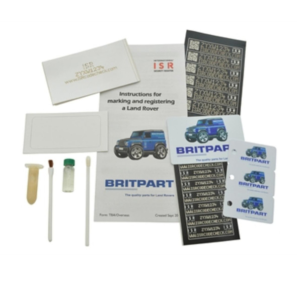 ISR Codecheck Car Vehicle Security Window Marking Kit, vehicle security marking and registration kit for Land Rovers with labels, stickers, QR code stamps, and application tools. ISR Codecheck Car Vehicle Security Window Marking Kit, vehicle security marking and registration kit for Land Rovers with labels, stickers, QR code stamps, and application tools.