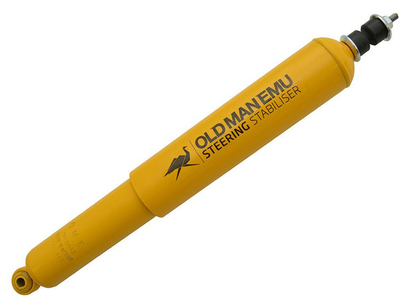 Old Man Emu OME Steering Damper | Old Man Emu - DA8925 for Defender, yellow steering stabilizer with black logo and text, universal fit for Defender vehicle.