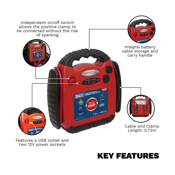 RoadStart® 12V Emergency Jump Starter 900 Peak Amps