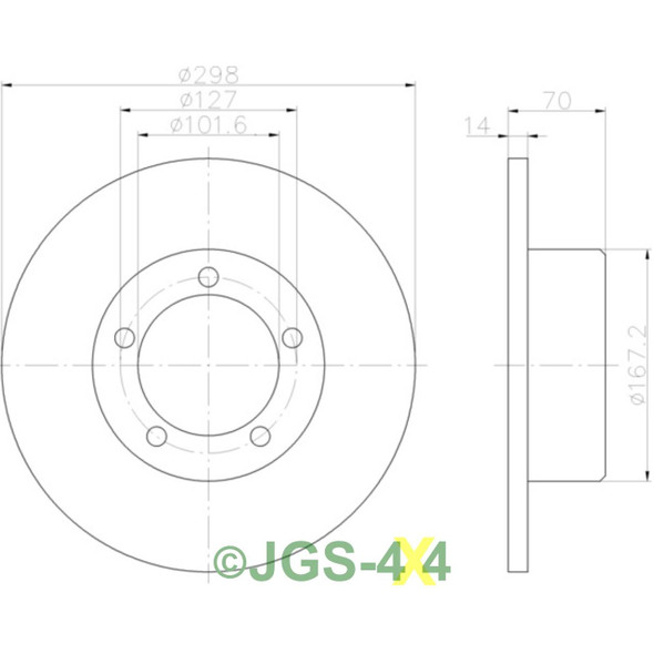 Mintex Defender 90 Front Brake Disc & Pad Kit, technical diagram showing measurements and design details.