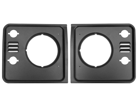 Direct Replacement Style Grille & Headlamp Surrounds Upgrade Kit for Defender Td5, black plastic headlamp surrounds with mounting holes for easy installation.
