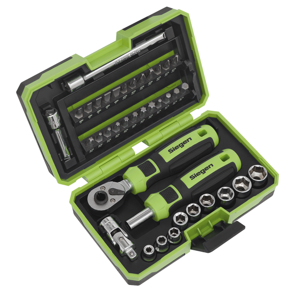 Siegen Socket & Bit Set 1/4"Sq Drive 38pc