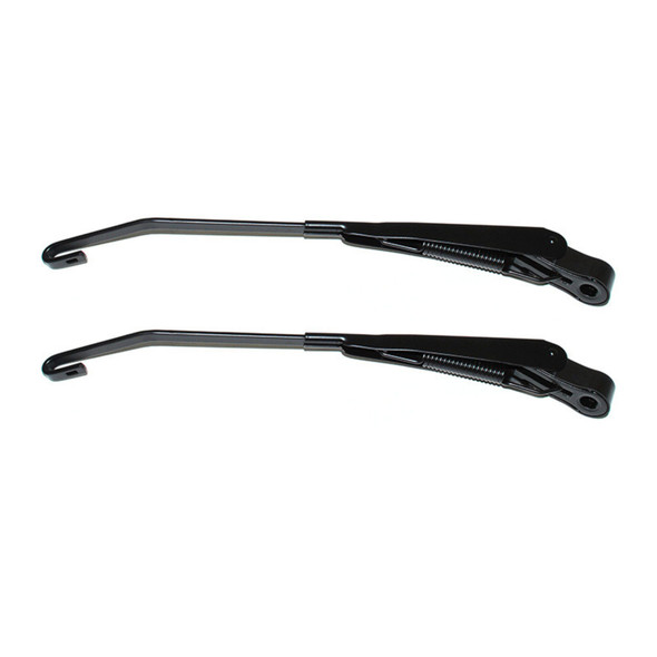Direct Replacement Windscreen Wiper Arm x2 for Defender, black wiper arms suitable for 2002 onwards with a spring mechanism and hook end design.