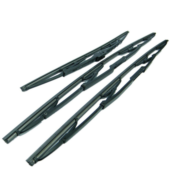 Direct Replacement Windscreen Wiper Blade Set Front & Rear for Range Rover L322, set of four black wiper blades on a white background.