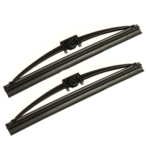 Direct Replacement Headlight Headlamp Wash Wiper Blades x2 for Range Rover P38, pair of black windshield wiper blades with mounting clips and rubber blades.
